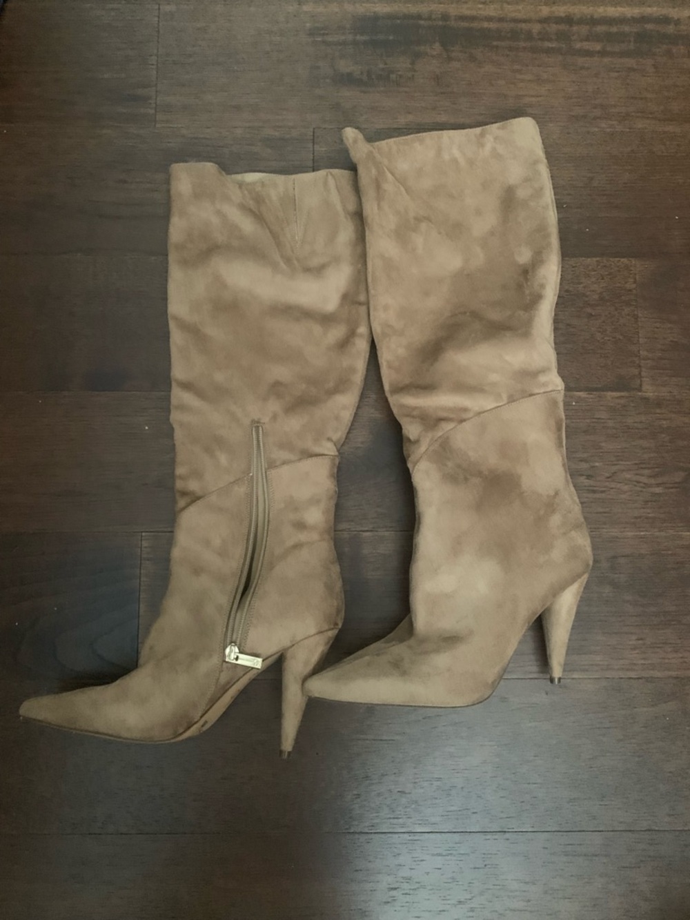 Jessica Simpson Taupe Pointed-Toe Knee-High Stiletto Boots